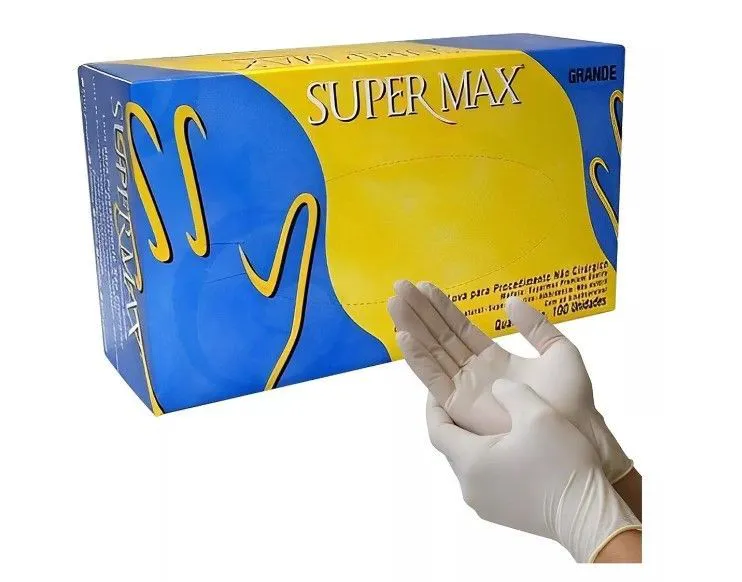 LUVA LATEX PROCEDIMENTO COM PÓ CAIXA COM 100UN SUPERMAX.